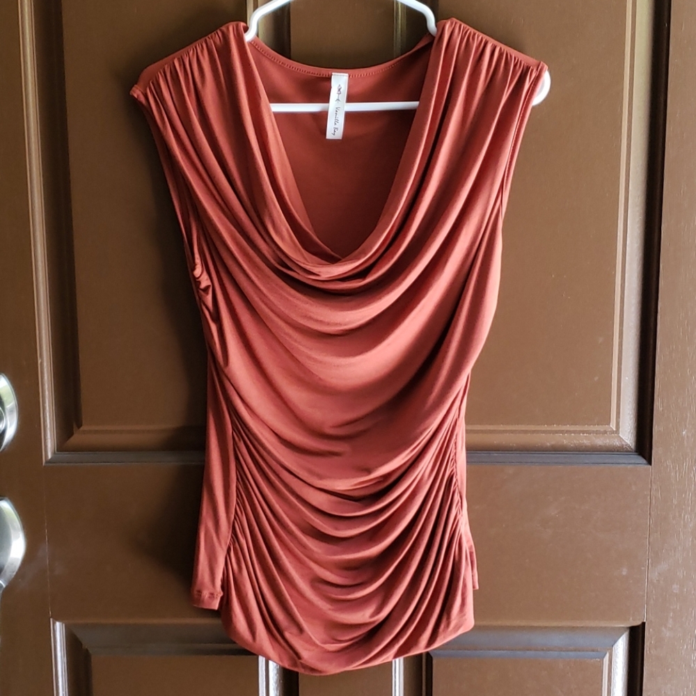 Vanilla Bay Drape Neck Rust Top L